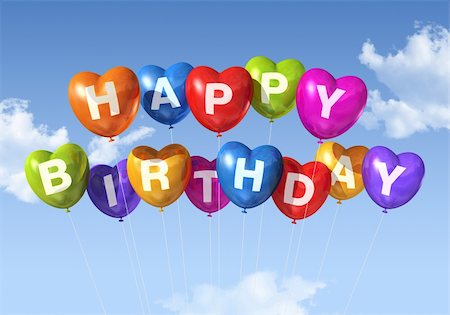 colored Happy Birthday heart shape balloons floating in the sky Stock Photo - Budget Royalty-Free & Subscription, Code: 400-06093505