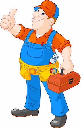 Cartoon illustration of  serviceman holding tool box Stock Photo - Budget Royalty-Free & Subscription, Code: 400-06093609