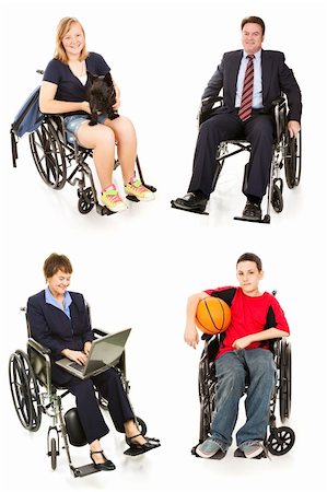 Collection of disabled people in wheelchairs, man, woman, teen boy, and teenage girl.  All full body isolated on white. Stock Photo - Budget Royalty-Free & Subscription, Code: 400-06093628