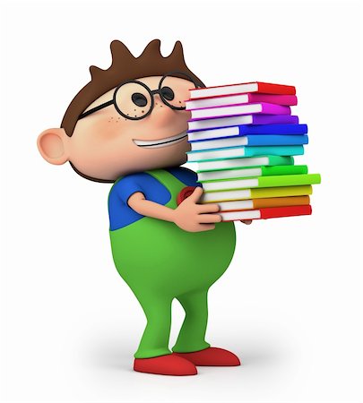 simsearch:400-06109415,k - cute little cartoon boy carrying books  - high quality 3d illustration Stock Photo - Budget Royalty-Free & Subscription, Code: 400-06104647