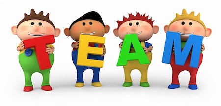simsearch:400-06109415,k - cute little cartoon boys holding TEAM letters - high quality 3d illustration Stock Photo - Budget Royalty-Free & Subscription, Code: 400-06104650