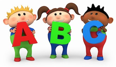 simsearch:400-06109415,k - cute little cartoon kids holding ABC letters - high quality 3d illustration Stock Photo - Budget Royalty-Free & Subscription, Code: 400-06104652