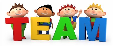 simsearch:400-06109415,k - cute little cartoon boys with TEAM letters - high quality 3d illustration Stock Photo - Budget Royalty-Free & Subscription, Code: 400-06104653