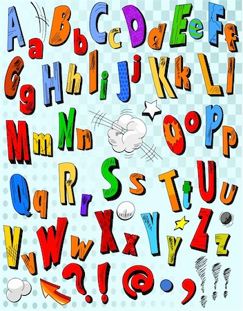 font design background - Comic book alphabet. Letters  from A to Z Stock Photo - Budget Royalty-Free & Subscription, Code: 400-06105139