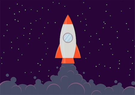 A vector illustration of a rocket ship blasting off into space. Stock Photo - Budget Royalty-Free & Subscription, Code: 400-06106144