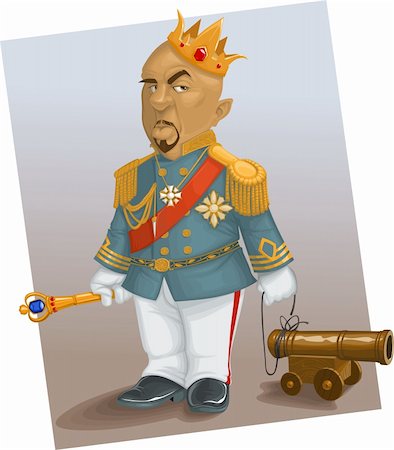 vector illustration arrogant man in a suit of King with a scepter in his hand and a toy gun Stock Photo - Budget Royalty-Free & Subscription, Code: 400-06106358