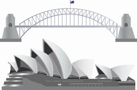 Sydney Australia Skyline Landmarks Harbour Bridge and Opera House Illustration Stock Photo - Budget Royalty-Free & Subscription, Code: 400-06106431