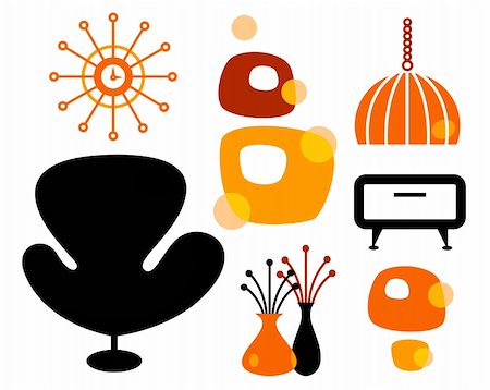 simsearch:700-02129166,k - Black and orange 60s furniture collection. Vector Illustration. Stock Photo - Budget Royalty-Free & Subscription, Code: 400-06106730