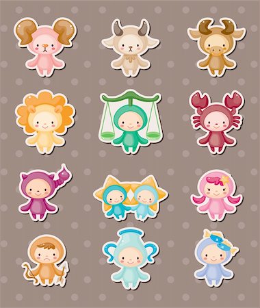 cute zodiac stickers Stock Photo - Budget Royalty-Free & Subscription, Code: 400-06108361