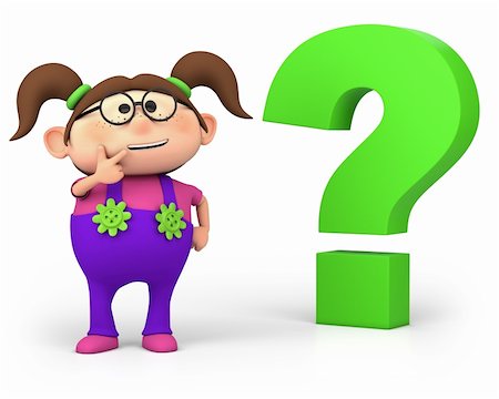 simsearch:400-06109415,k - cute little cartoon girl with question mark - high quality 3d illustration Stock Photo - Budget Royalty-Free & Subscription, Code: 400-06109409