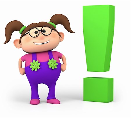 simsearch:400-06109415,k - cute little cartoon girl with exclamation mark - high quality 3d illustration Stock Photo - Budget Royalty-Free & Subscription, Code: 400-06109410