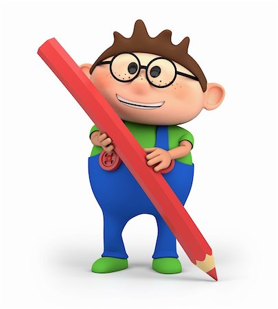 simsearch:400-06109415,k - cute little cartoon boy holding a red pencil - high quality 3d illustration Stock Photo - Budget Royalty-Free & Subscription, Code: 400-06109411