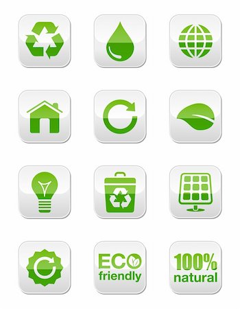 eco house - Ecology / green buttons set isolated on white background Stock Photo - Budget Royalty-Free & Subscription, Code: 400-06100194