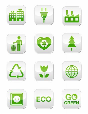 eco car vector - Eco / green icons set isolated on white background Stock Photo - Budget Royalty-Free & Subscription, Code: 400-06100192