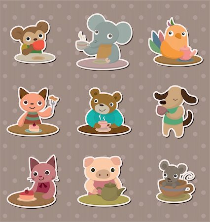 animal tea time stickers Stock Photo - Budget Royalty-Free & Subscription, Code: 400-06100259