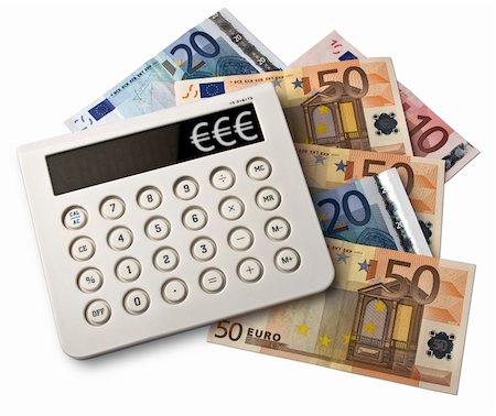 simsearch:400-08408451,k - Calculator With Euro Bank Notes Isolated On White Background Stock Photo - Budget Royalty-Free & Subscription, Code: 400-06100313