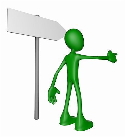 road signs cartoon - green guy and signpost - 3d illustration Stock Photo - Budget Royalty-Free & Subscription, Code: 400-06101210