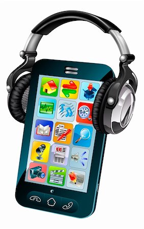 A cell phone wearing large dj headphones Stock Photo - Budget Royalty-Free & Subscription, Code: 400-06101319
