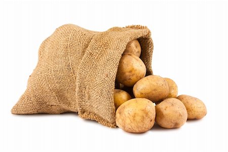 raw potato sack - Raw potatoes in burlap sack isolated on white background Stock Photo - Budget Royalty-Free & Subscription, Code: 400-06101753