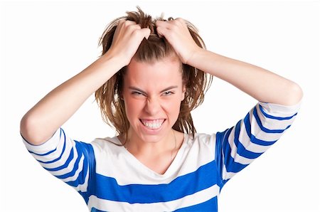 simsearch:400-04180936,k - Frustrated and angry woman with hands in her hair pulling Photographie de stock - Aubaine LD & Abonnement, Code: 400-06101978