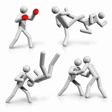 pictures of stick figure people - sports symbols icons series 4 on 9, boxing, taekwondo, karate, judo, wrestling Stock Photo - Budget Royalty-Free & Subscription, Code: 400-06135614