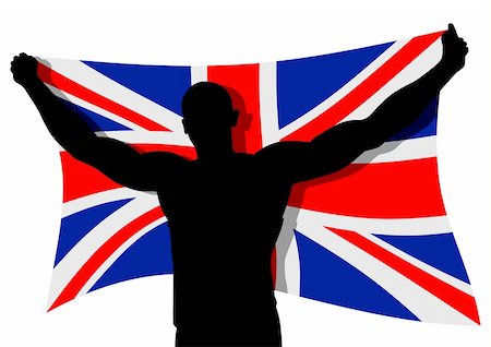 Vector illustration of a man figure carrying the flag of UK Stock Photo - Budget Royalty-Free & Subscription, Code: 400-06135844