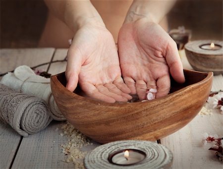 spa water background pictures - Spa and wellness manicure setting with natural soap, candles and towel. Beige dayspa nature set Stock Photo - Budget Royalty-Free & Subscription, Code: 400-06136123