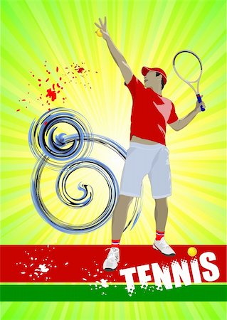 Tennis player poster. Colored Vector illustration for designers Foto de stock - Super Valor sin royalties y Suscripción, Código: 400-06136145