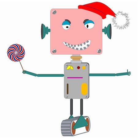 ugly robot laughing, with wind mill toy; abstract vector art illustration Stock Photo - Budget Royalty-Free & Subscription, Code: 400-06136183