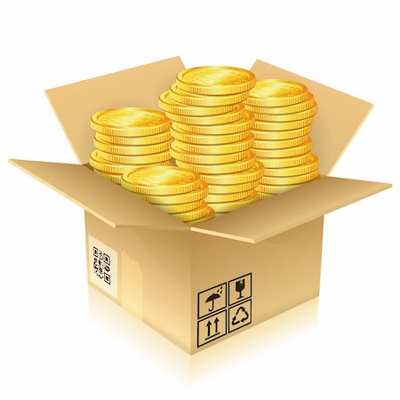 simsearch:400-06073227,k - Open Cardboard Box with Gold Coins, vector illustration Stock Photo - Budget Royalty-Free & Subscription, Code: 400-06136357