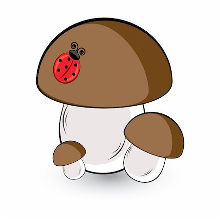 simsearch:400-04824992,k - Three white mushroom and ladybug. Illustration on white background Stock Photo - Budget Royalty-Free & Subscription, Code: 400-06137130