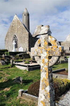 Ruins of Kilmacduagh Monastery, County Galway, Ireland. Celtic cross Stock Photo - Budget Royalty-Free & Subscription, Code: 400-06137746