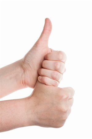 simsearch:400-04586134,k - Female hands doing double thumbs up on a white background Stock Photo - Budget Royalty-Free & Subscription, Code: 400-06137800
