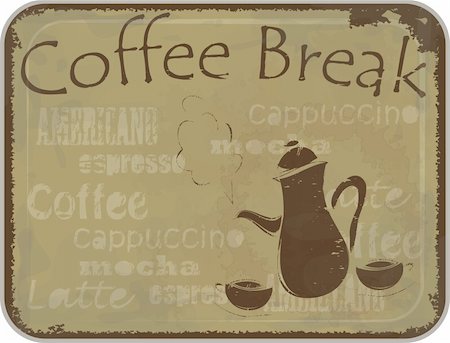 simsearch:400-04414723,k - Grunge retro Vintage card - coffee Menu cover - coffee pot and cups - vector illustration Foto de stock - Super Valor sin royalties y Suscripción, Código: 400-06138445