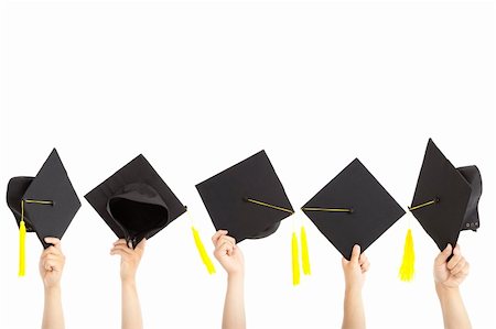 simsearch:400-06688304,k - many hand holding graduation hats and isolated on white Photographie de stock - Aubaine LD & Abonnement, Code: 400-06139492