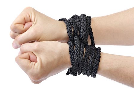 Lady's hands tied in black rope on white background Stock Photo - Budget Royalty-Free & Subscription, Code: 400-06131975