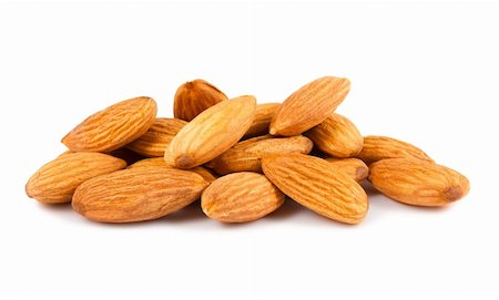 simsearch:400-04833195,k - Heap of almond nuts isolated on white background Stock Photo - Budget Royalty-Free & Subscription, Code: 400-06140350