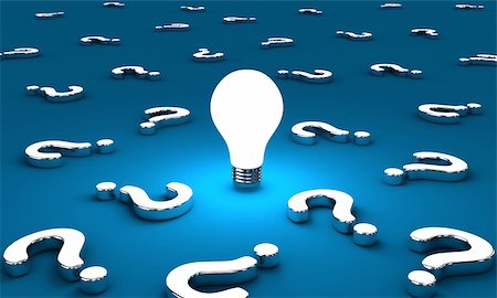 Many questions with one lightbulb on a blue background Stock Photo - Budget Royalty-Free & Subscription, Code: 400-06174190
