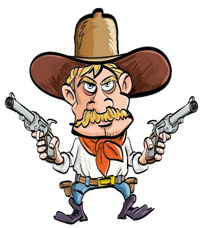 Cartoon cowboy with his guns drawn. Isolated on white Stock Photo - Budget Royalty-Free & Subscription, Code: 400-06174221