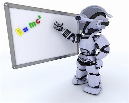 simsearch:400-06396346,k - 3D render of a Robot with White class room drywipe marker board Stock Photo - Budget Royalty-Free & Subscription, Code: 400-06174868