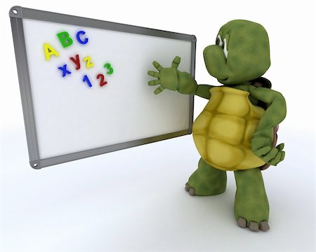 simsearch:400-06396346,k - 3D render of a tortoise with White class room drywipe marker board Stock Photo - Budget Royalty-Free & Subscription, Code: 400-06174875