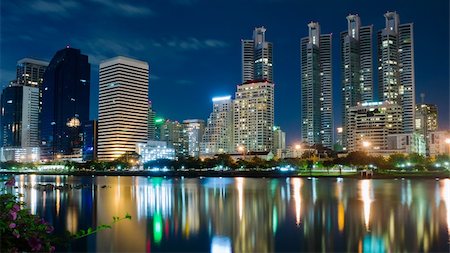Night Lights Building in Bangkok and Reflection Stock Photo - Budget Royalty-Free & Subscription, Code: 400-06177914
