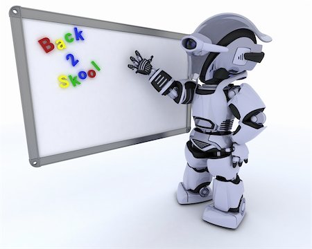 simsearch:400-06396346,k - 3D render of a Robot with White class room drywipe marker board Stock Photo - Budget Royalty-Free & Subscription, Code: 400-06178208
