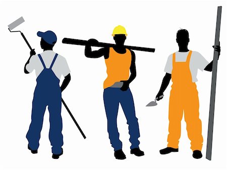 engineers hat cartoon - Vector illustration of a three workers silhouettes Stock Photo - Budget Royalty-Free & Subscription, Code: 400-06178744