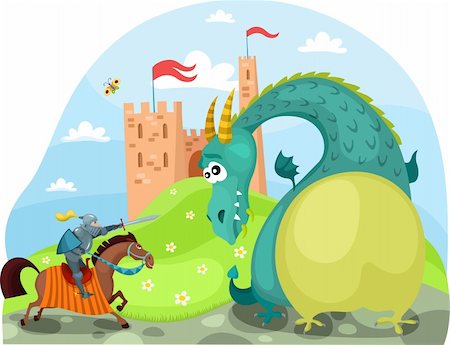 vector illustration of a dragon and knight Stock Photo - Budget Royalty-Free & Subscription, Code: 400-06178855