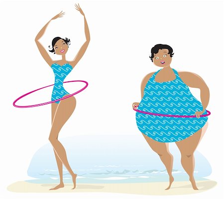 fat woman on a beach - Slim and fat girls making exercises with bow on the beach Stock Photo - Budget Royalty-Free & Subscription, Code: 400-06179340