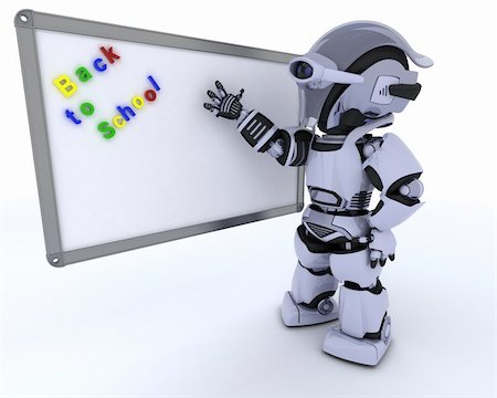 simsearch:400-06396346,k - 3D render of a Robot with White class room drywipe marker board Stock Photo - Budget Royalty-Free & Subscription, Code: 400-06179517