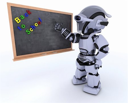 simsearch:400-06396346,k - 3D render of a Robot with school chalk board Stock Photo - Budget Royalty-Free & Subscription, Code: 400-06179528