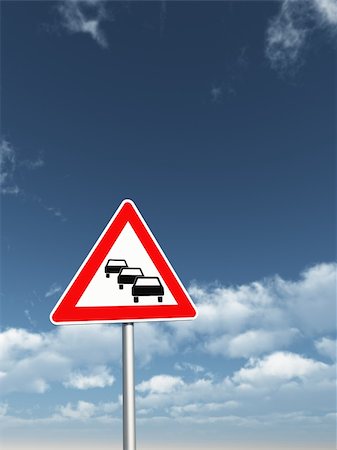 road sign traffic jam under cloudy blue sky - 3d illustration Photographie de stock - Aubaine LD & Abonnement, Code: 400-06179551