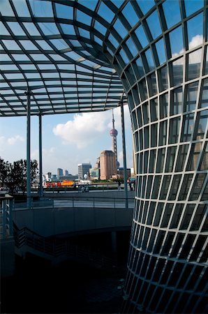 shanghai pudong view from puxi new bund on a sunny day with white clouds and blue sky Stock Photo - Budget Royalty-Free & Subscription, Code: 400-06179663